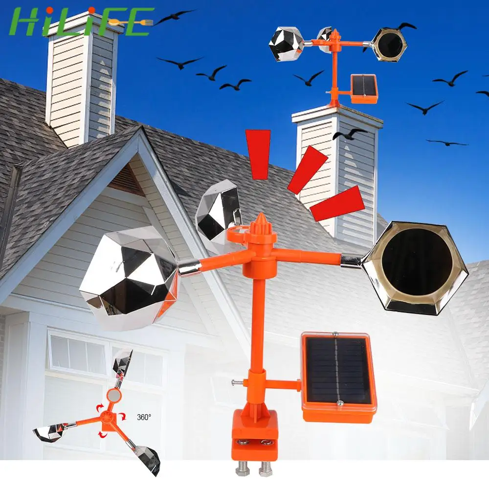 

Voice Bird Repellent Solar Reflective Bird Repeller Wind Power Birds Repeller 360° Driving Device for Outdoor Garden