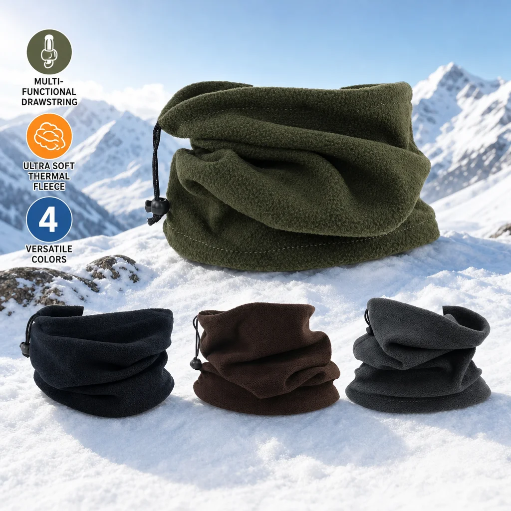 Fleece Neck Warmer Warm Winter Face Mask Adjustable Drawstring Beanie Cap Men Women Skiing Cycling Riding Neck Gaiter