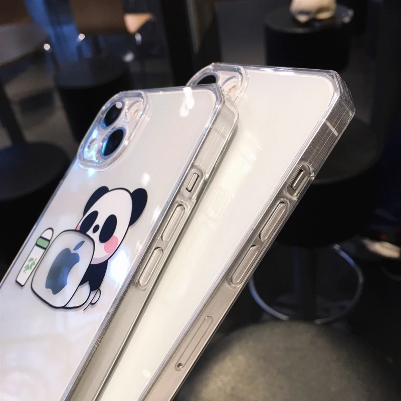 Cartoon Cute Transparent Panda Phone Case For iPhone 11 12 13 Pro Max XS X XR 7 8 Plus Shockproof Bumper Back Cover