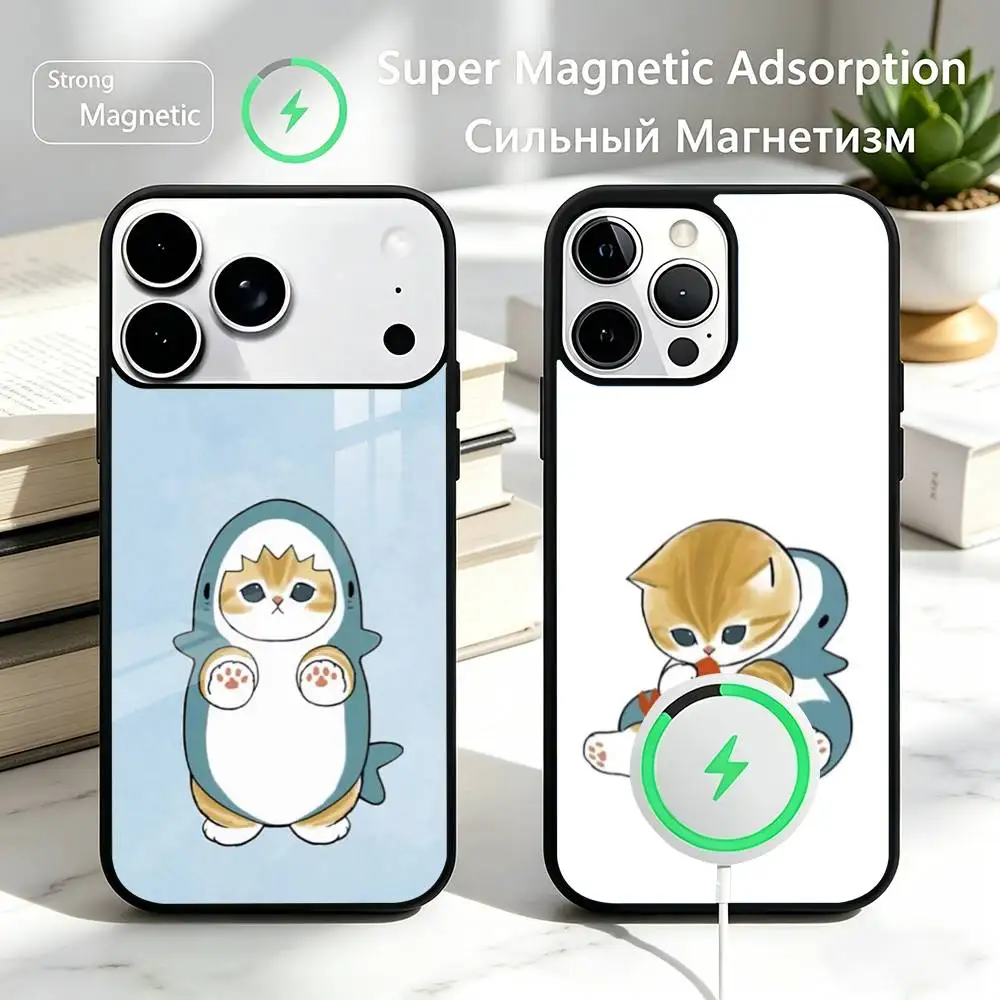 Mofusand Cat Shark Meow Phone Case For iPhone17,16,15,14,13,12 Plus,Pro Allows magnetic wireless charging