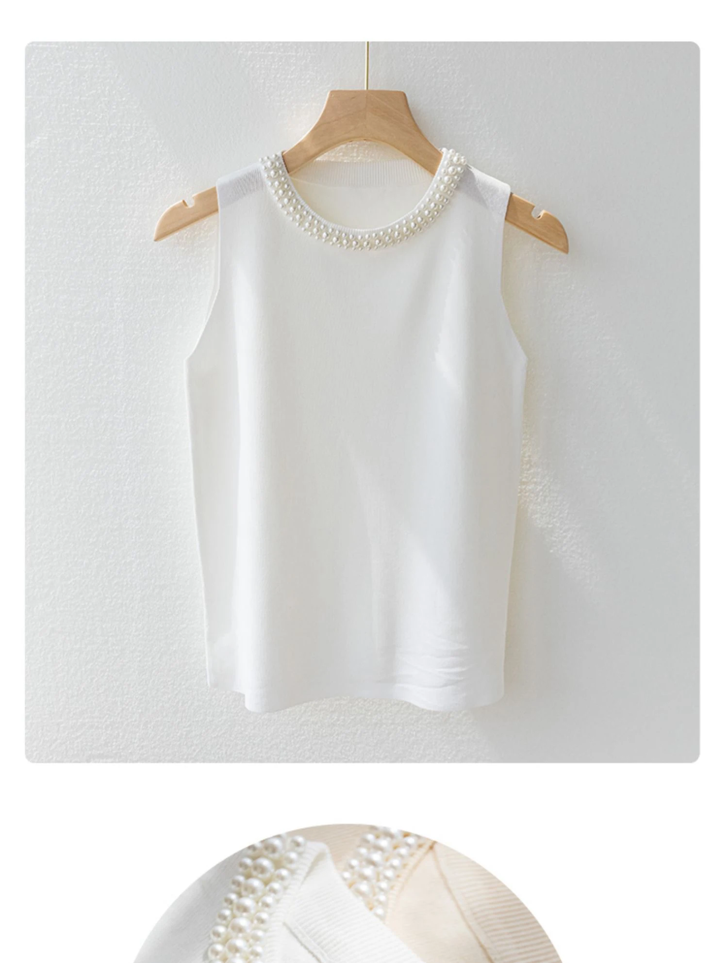 Korea Gestrickte Westen Frauen Top Solide Tank Blusas Mujer De Moda Sommer Neue Mode Weibliche Ärmellose Perlen Casual Dünne Tops – Detail 2