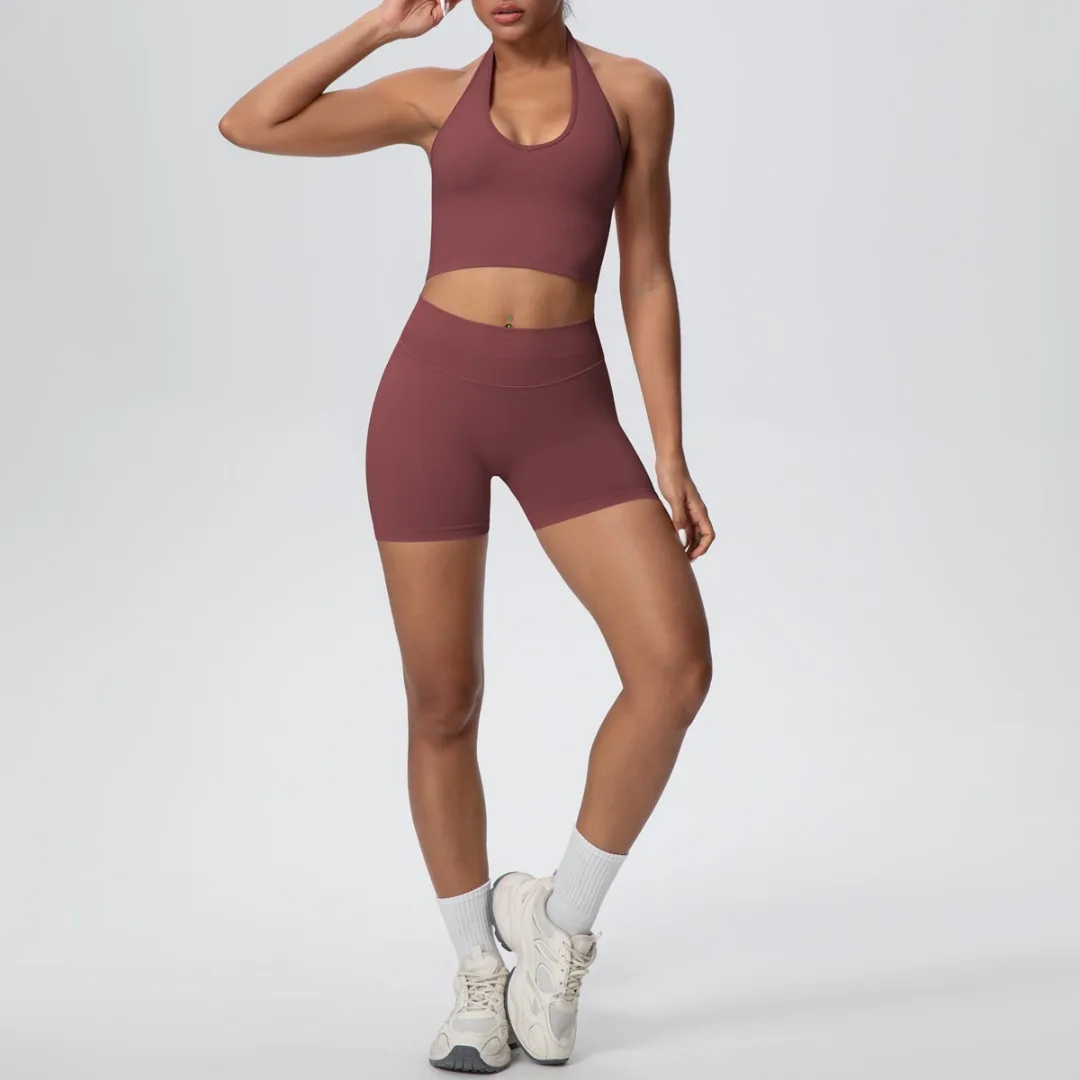 

Backless Halter Neck Vest Yoga Set Sports Fitness High Waist Hip Lift Breathable Dance Running Workout Clothes Gym Yoga Suit