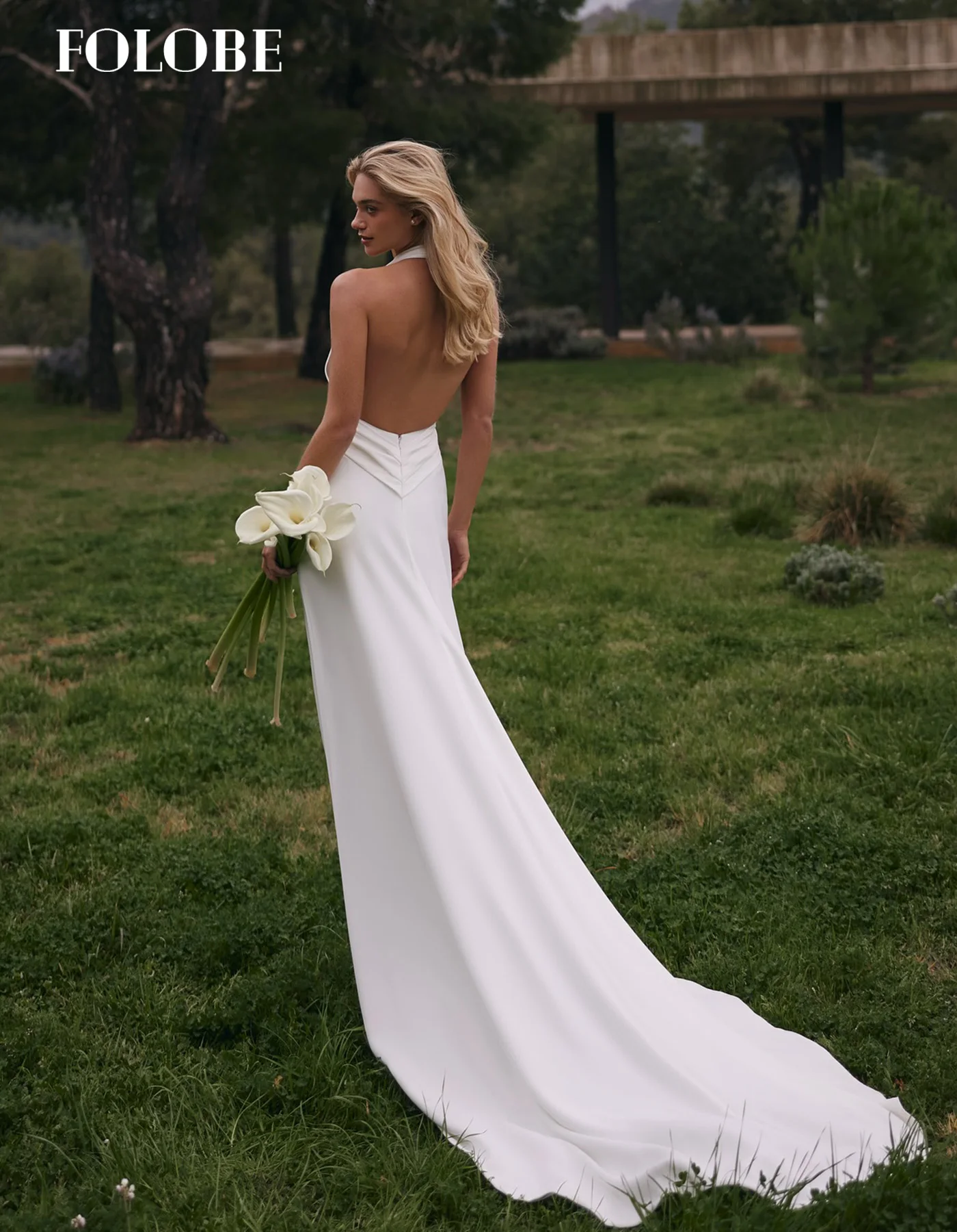 FOLOBE رقبة على شكل حرف v أنيقة مع أكمام بدون ظهر زهور لحفلات الزفاف فساتين حفلات الزفاف العروس vestidos de noche مخصصة