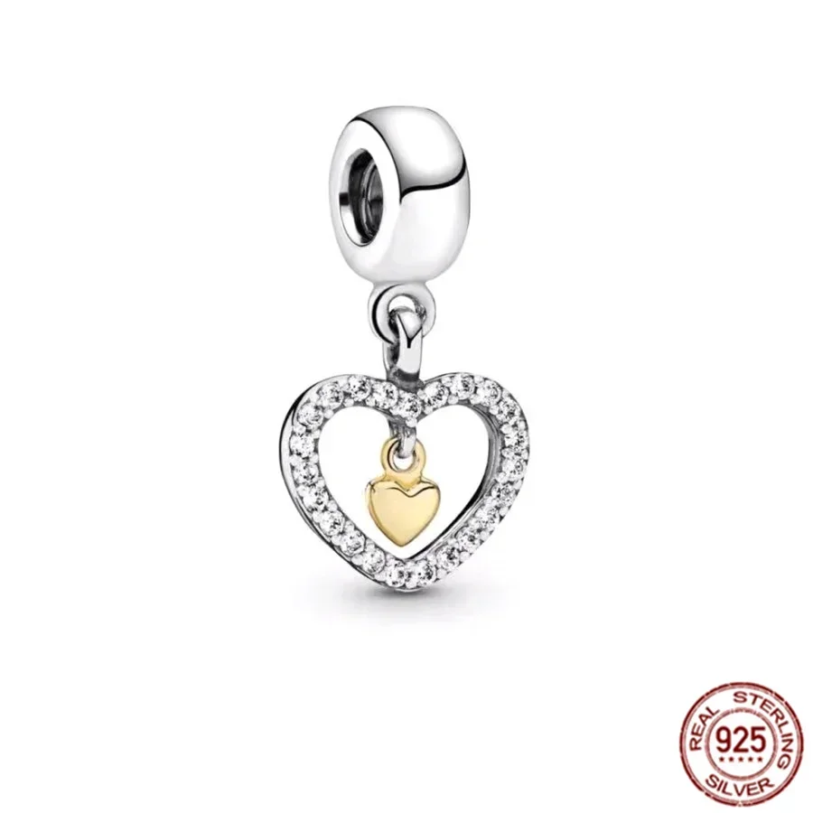 Colgante de plata de ley 925 para pulsera Pandora, dije con forma de corazón dividido y que se abre, joyería