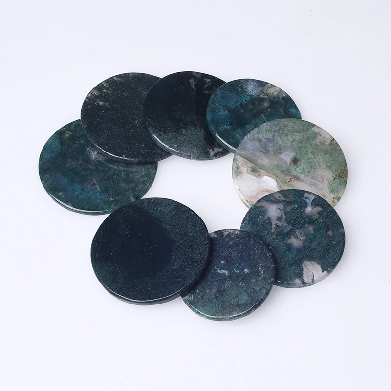 1PC Natural Crystal Moss Agate Slice Ornament Crystal Crafts Polished Green Water Grass Board Plate for Pemdamt DIY