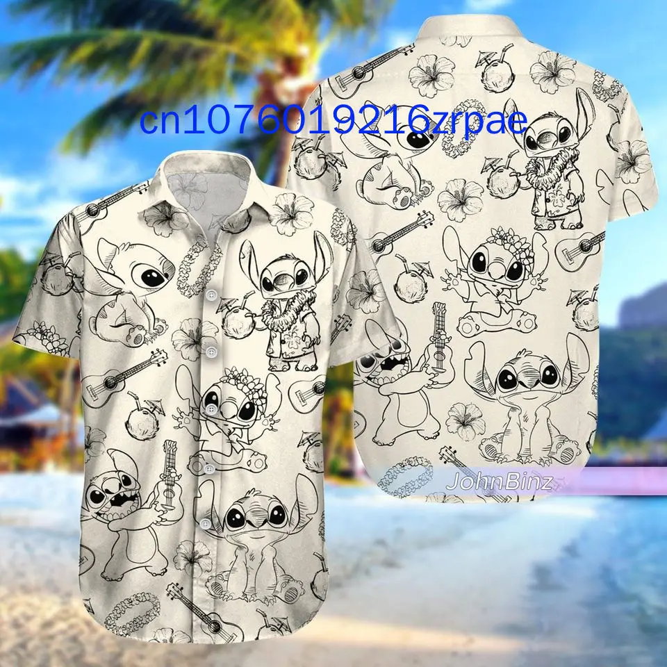 New Disney Tattoo Hearts Stitch 3D Print Men's Button Down Short Sleeve Shirt