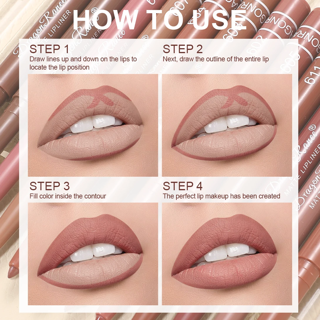 Lipliner umrischt die Lippenform, anfängerfreundlicher, natürlicher und zarter Lippenstift, wasserfester, mattierter Nude-Lipliner