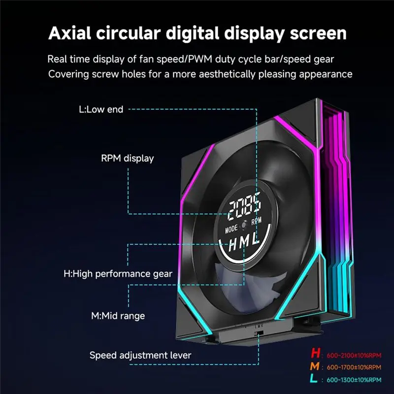 N34R-Infinite Mirror Design 3PCS 120Mm Case Fan Digital Display ARGB CPU Cooler With Screen 600-2100RPM Computer Cooling A