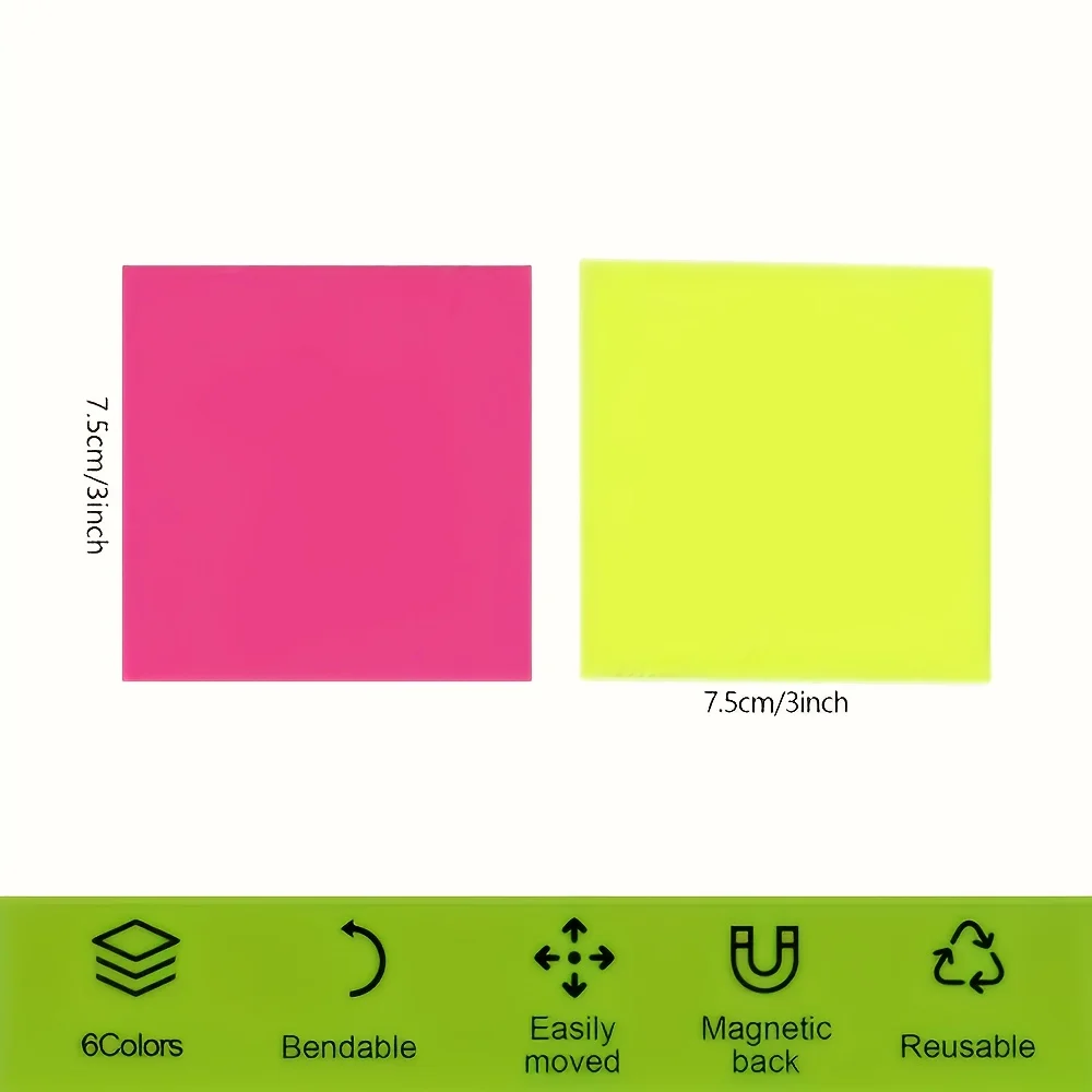 30 Reusable Magnetic Sticky Notes -7.5x7.5cm Color Erasable Label Whiteboard/refrigerator Universal (including 1 Pen)