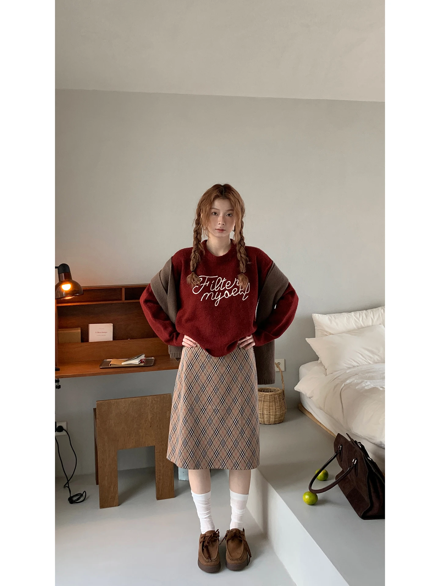 

Red Lazy Women's Sweater Autumn Winter Loose Overhead Design Knitted irt High Sensation Comfortable Fit round Ne Long Sve