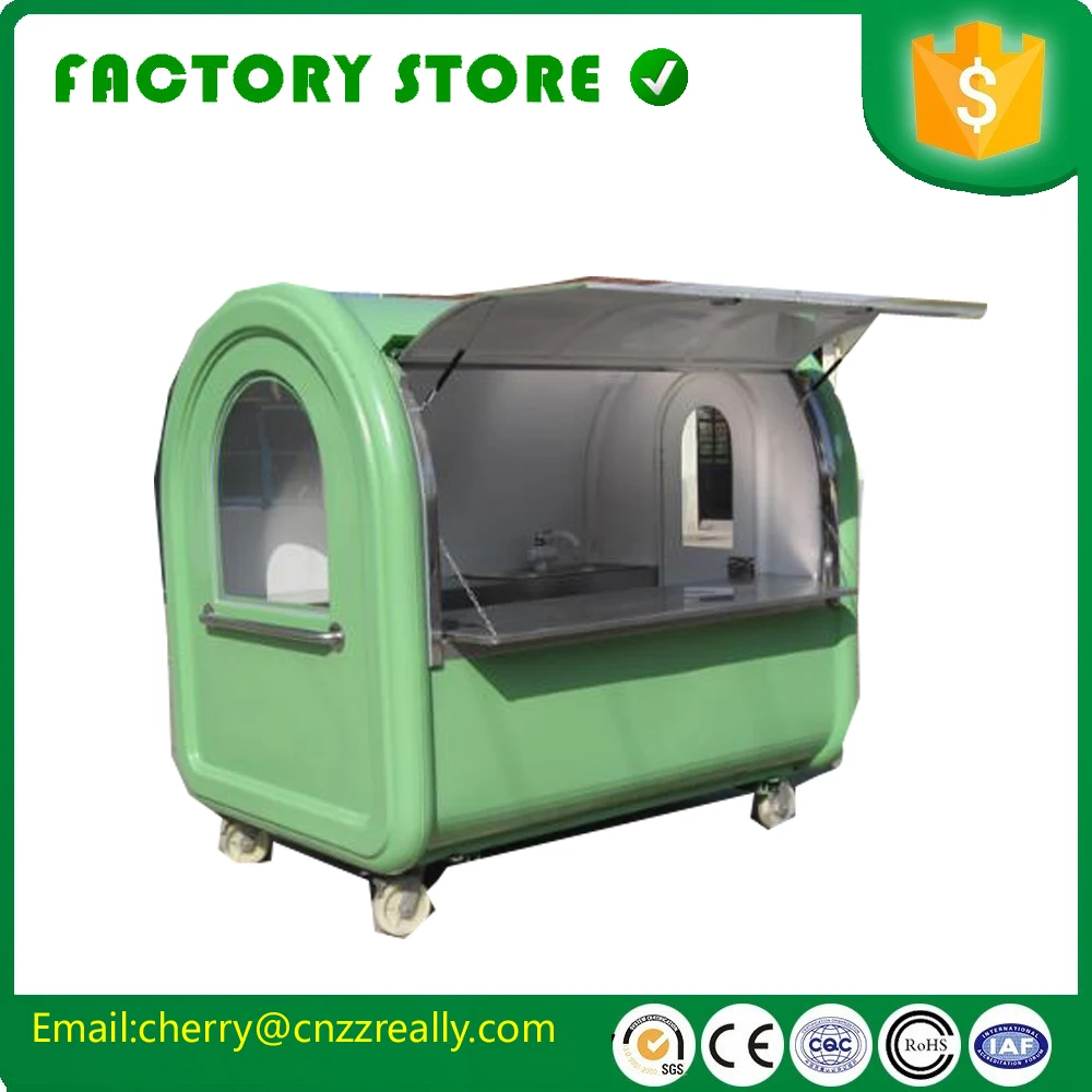 2.2M Green Color Stainless Steel Commercial Snacks Catering Kiosk Trailer Mobile Food Cart for Sale