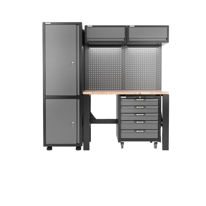 Customizable Modular Heavy-Duty Garage Combination Workstation Workshop Storage Workbench Tool Cabinet with Solid Wood Top