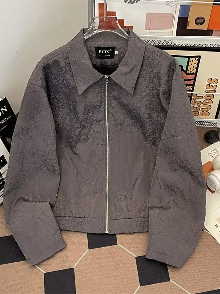 

New Faionable Zipper Casual Jaet Men's Turn-down Collar Harajuku Sle Floral Embroidery Streetwear Spring Autumn Wear