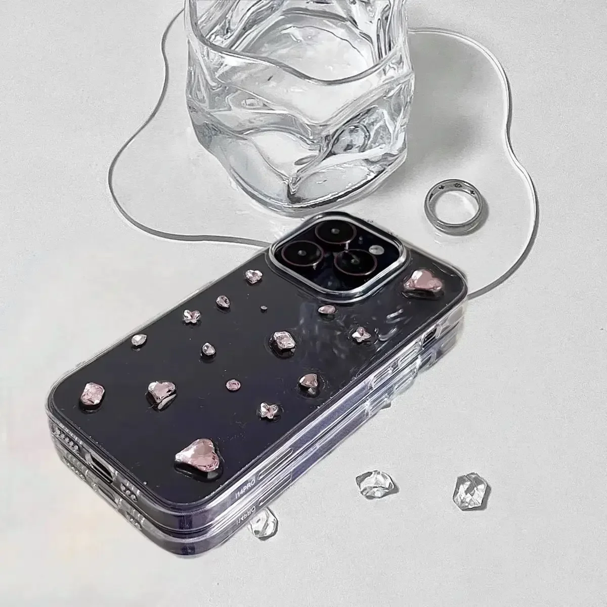 

Premium Pink Heart Diamond iPhone 14promax/13 Phone Case South Korea Ins iPhone12/11pro 7/8plus Soft Case XR/Xs