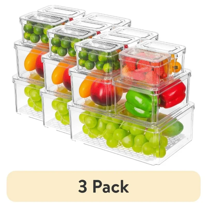 

7 Pack Fridge Organizer Bins with Lids, Fridge Organizer Stackable BPA-Free Fruit Storage Containers, Multi-Size,