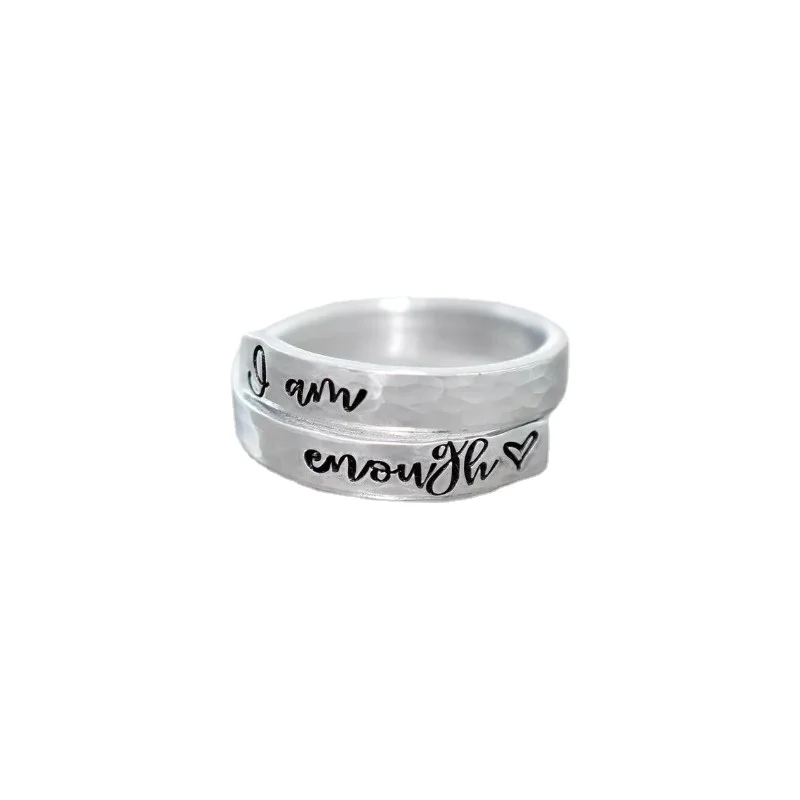 I Am Enough Suicide Prevention Awareness Rings for Women Stainless Steel Jewelry Girl's Strength Gift Finger tail Drop Shipping