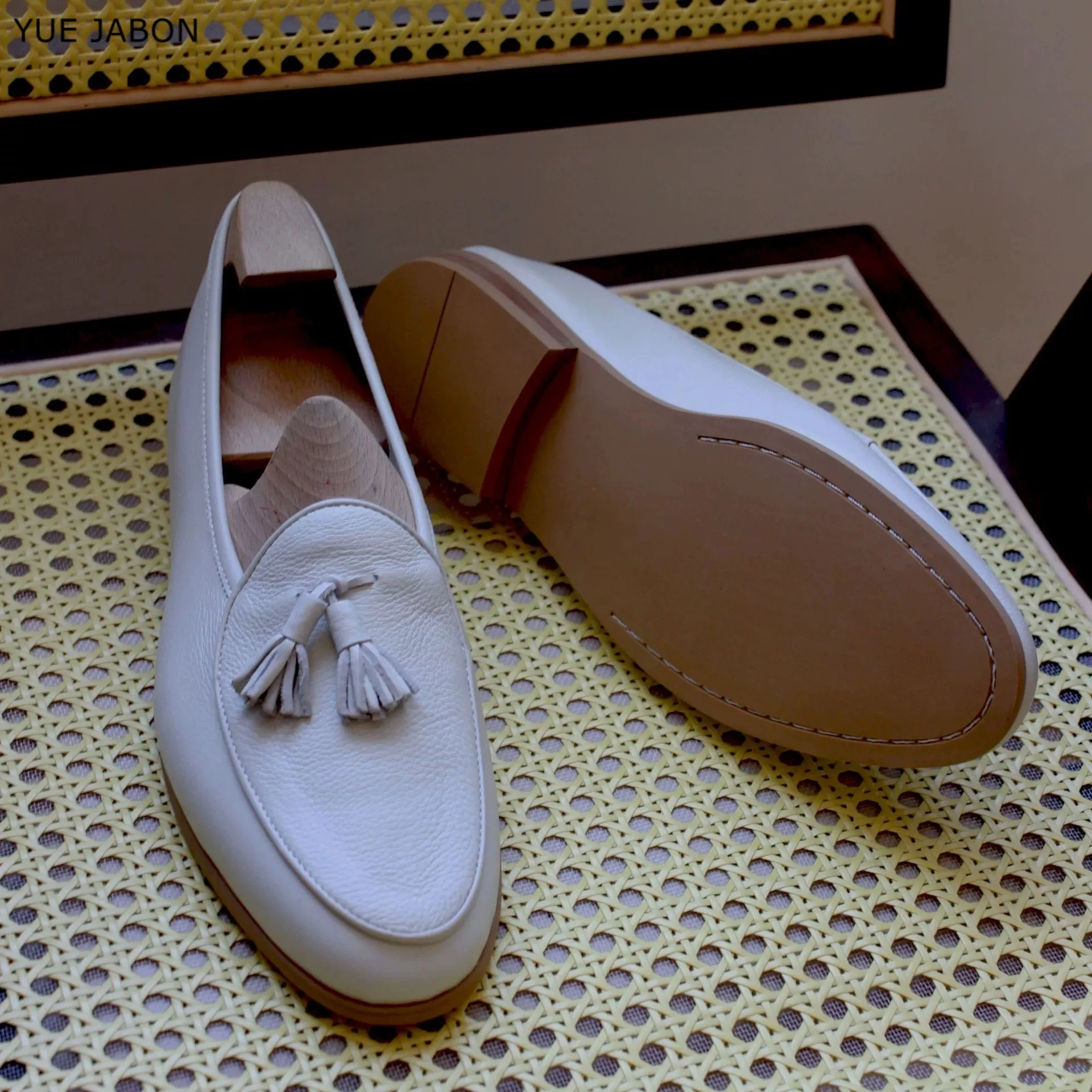 Men's Full Grain Genuine Leather Tassel Slip-on Loafers British Business Wedding Height Increasing White Casual Dress Shoes
