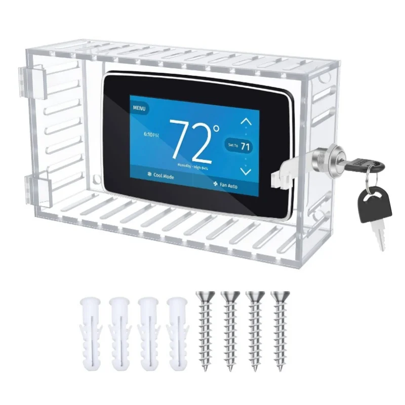 صندوق قفل ترموستات كبير عالمي لقفل المنزل، غطاء شفاف مع مفتاح للترموستات على الحائط #5