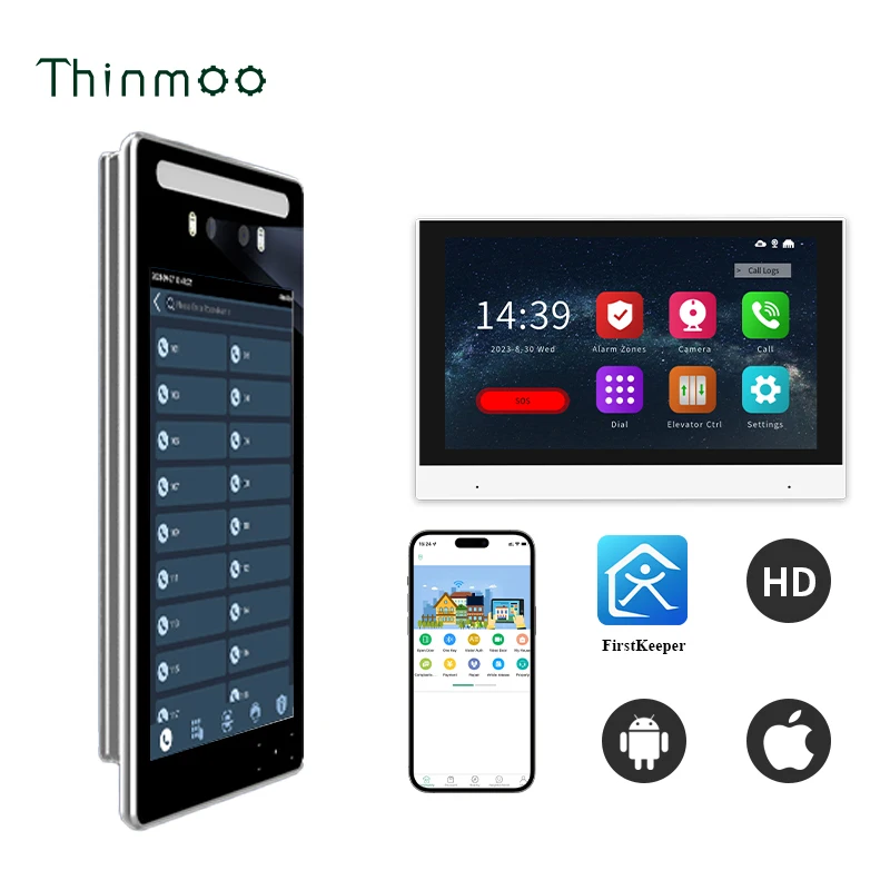 Thinmoo أندرويد 8 بوصة 1080P فيديو باب الهاتف التعرف على الوجه التحكم في الوصول في الهواء الطلق البيومترية مخصص Apk #2