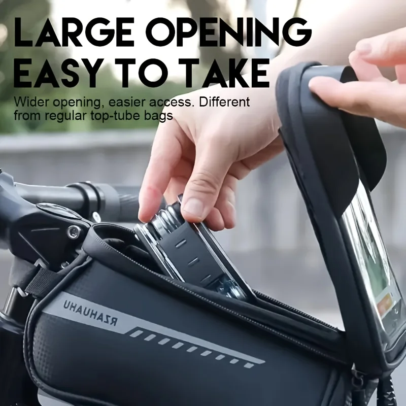 Fashionable Black Bicycle Phone Holder Bag - Made of Durable EVA Material, Featuring an Adjustable Shoulder Strap And Rain Cover - view 3