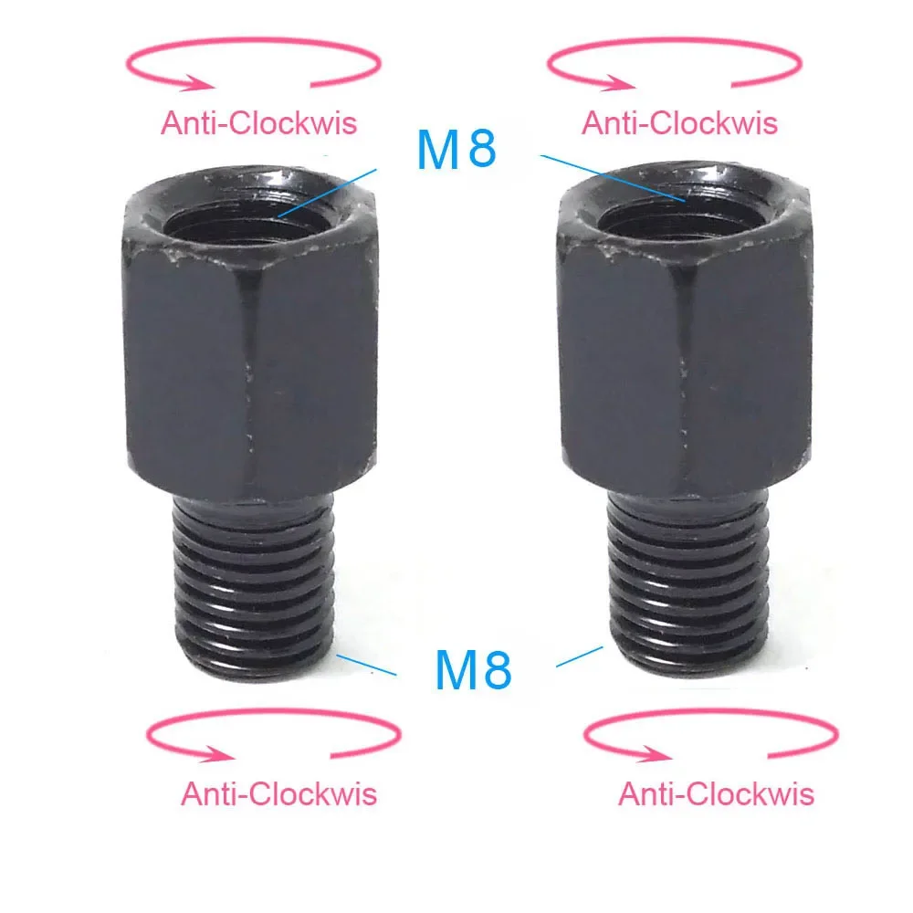 1 Paar schwarze Motorrad-Spiegeladapter M10 10 mm M8 8 mm Rückspiegel Umwandlungsschraube im Uhrzeigersinn Anti-Uhr Rechts-Links-Gewinde
