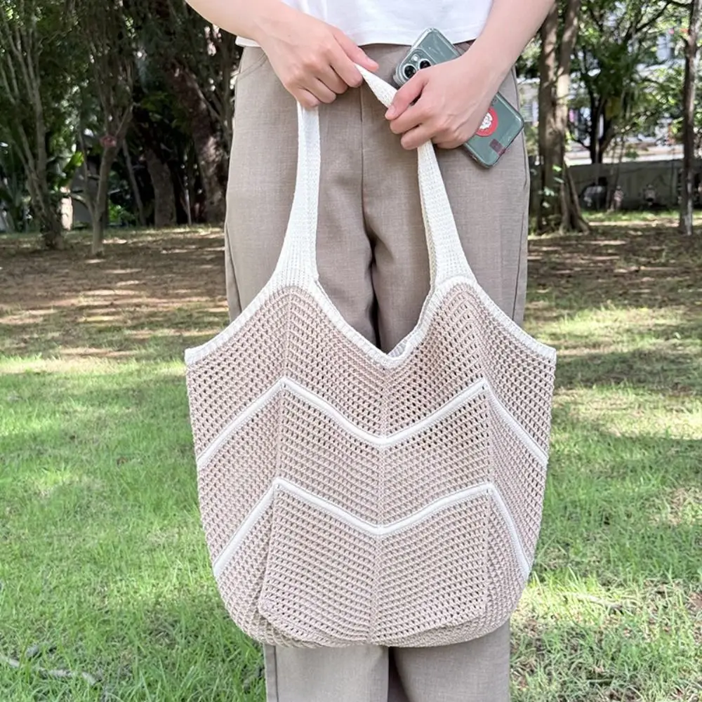 

Bohemian Knitted Shoulder Bag Sweet Large Capacity Crochet Tote Bag Hollowed Out Eco-Friendly Sundries Storage Bag Vacation