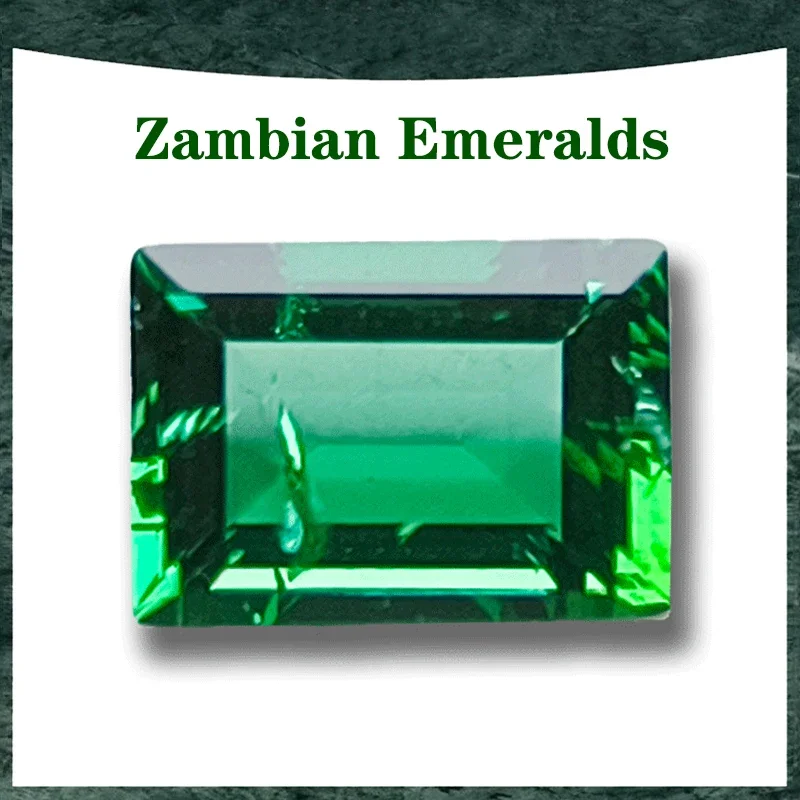 Lab Grown Zambian Emeralds Selectable AGL Certificate Hydrothermal Rectangle Shape Hand Cutting with Cracks Inclusions Inside