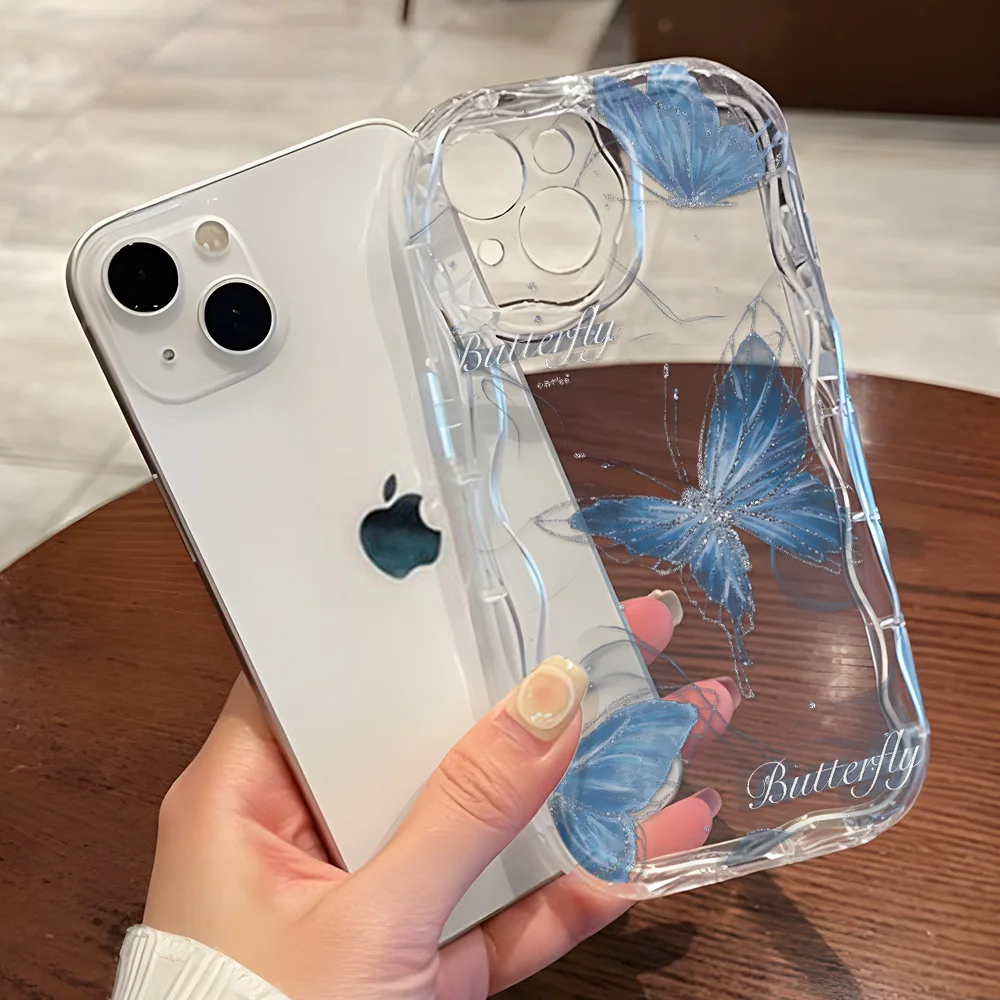 Butterfly Wave Edge Phone Case For iPhone 16 15 Pro Max 14 13 12 11 Pro 16 15 14 7 8 Plus XS XR X XS Max Shock-resistant Bumper