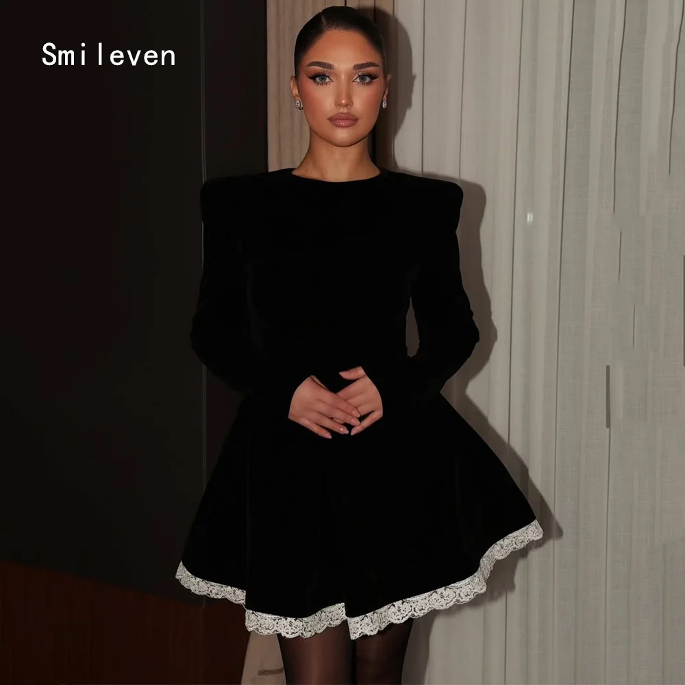 

Роскошное кружевное платье Smileven А-силуэта с длинными рукавами и вырезом-лодочкой, бархатное, для выпускного вечера, вечеринок и повседневных мероприятий, на заказ, 2026