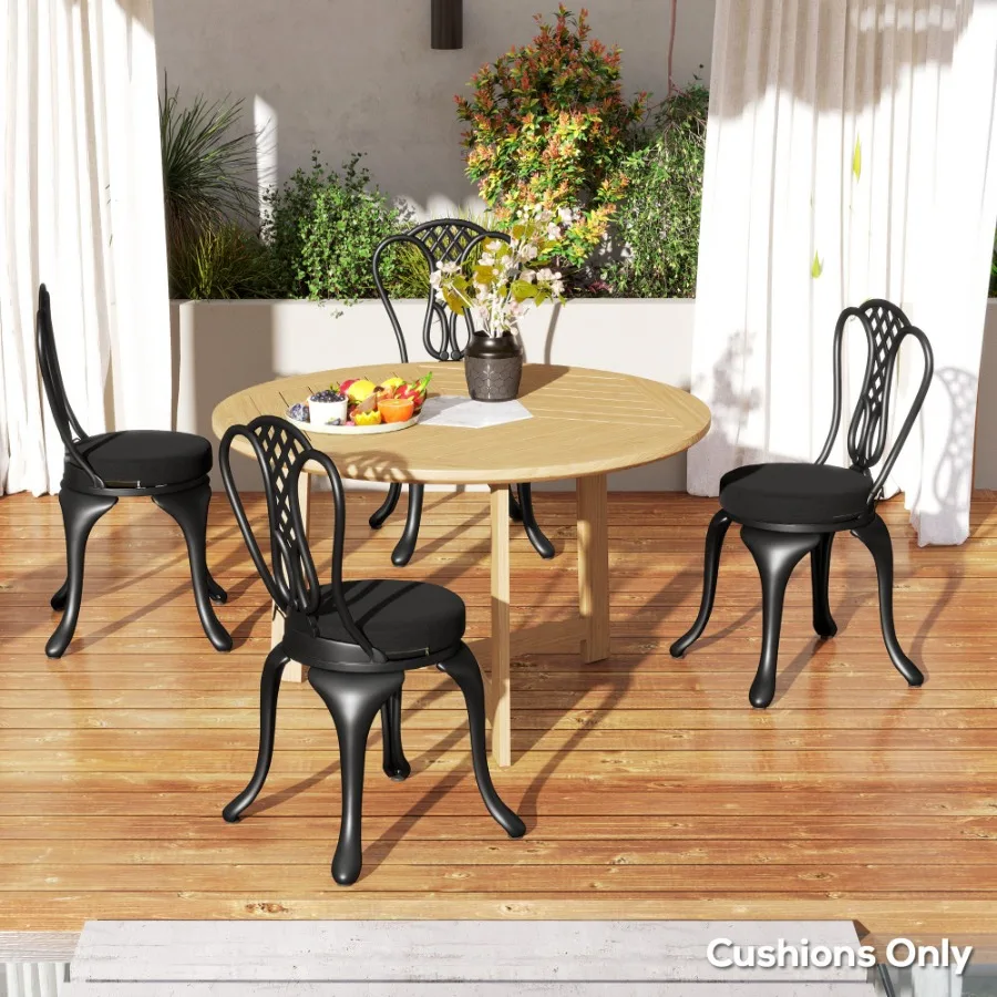 Set di 4 cuscini per sedie da giardino, cuscini rotondi per sedie da pranzo, da bistrot, lavabili in lavatrice, 15 x 15 x 3 neri