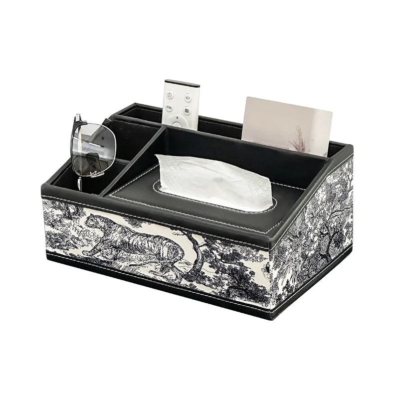 

Retro leather remote control storage box living room multi-function desktop finishing and placing box