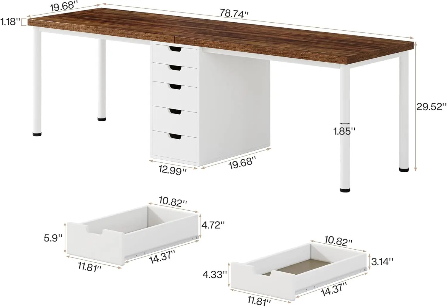 Tribesigns Two Person Computer Desk With 5 Drawers, 78.7 Inches Extra Long Double Office Desk, Modern Simple Double Computer