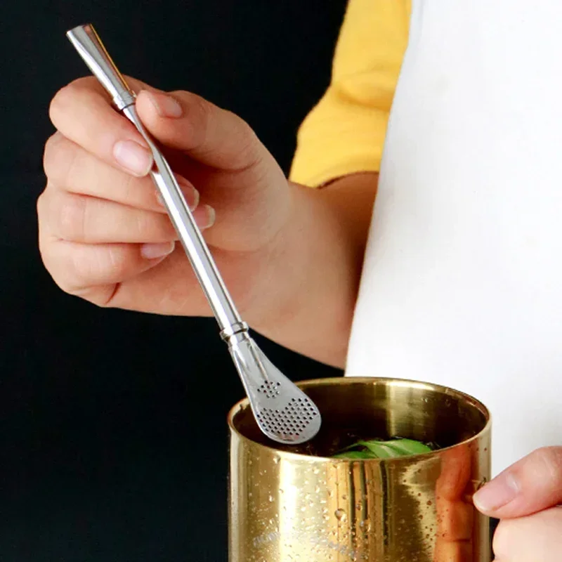 1Pc Stainless Steel Straw Spoon Yerba Mate Bombilla Filter Tea Strainer Spoon Reusable Drinking Straws Cocktail Bar Accessories