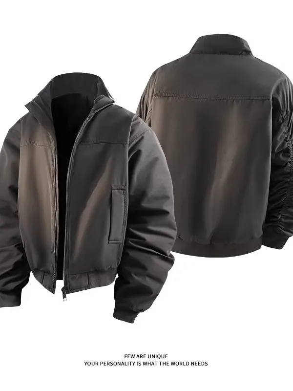 

Thiened Fce Lined ort American Sle Baseball Jaet Men's Winter Coat Warm Casual Zipper Closure Cotton Padded Jaet