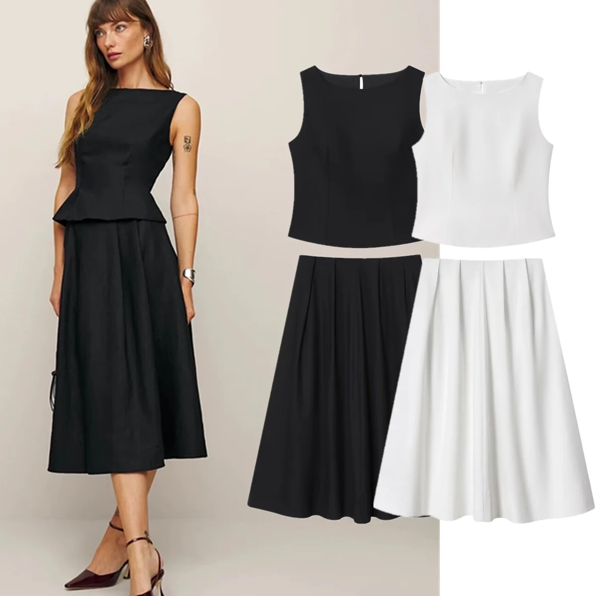 제니 & 데이브 2026 여름 여성 의류 프랑스 시골 스커트 Faldas 게으른 셔츠와 스커트 세트 투피스 세트 여성용 정장