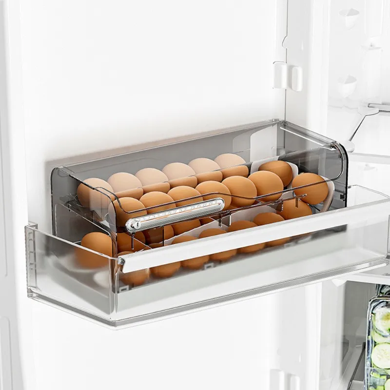 A05G-Anti-Drop Egg Aufbewahrungsbox Kühlschrank Seitentür Slide-Typ Automatisches Roll-Out-Gerät Küchentisch Frische Eierbox