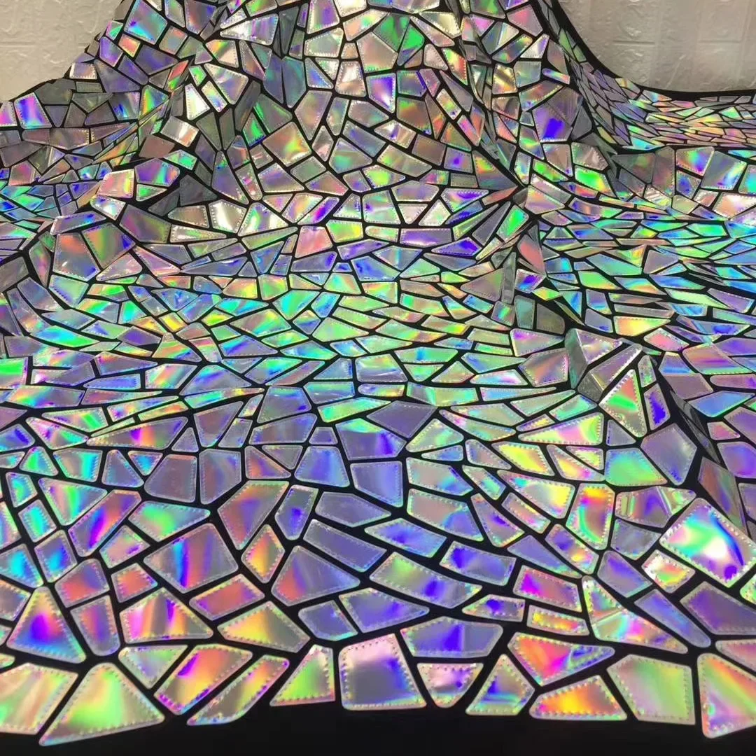 Laser Embroidery Geometric Holographic Magic Stitching Sequin Velvet Craft Fabric