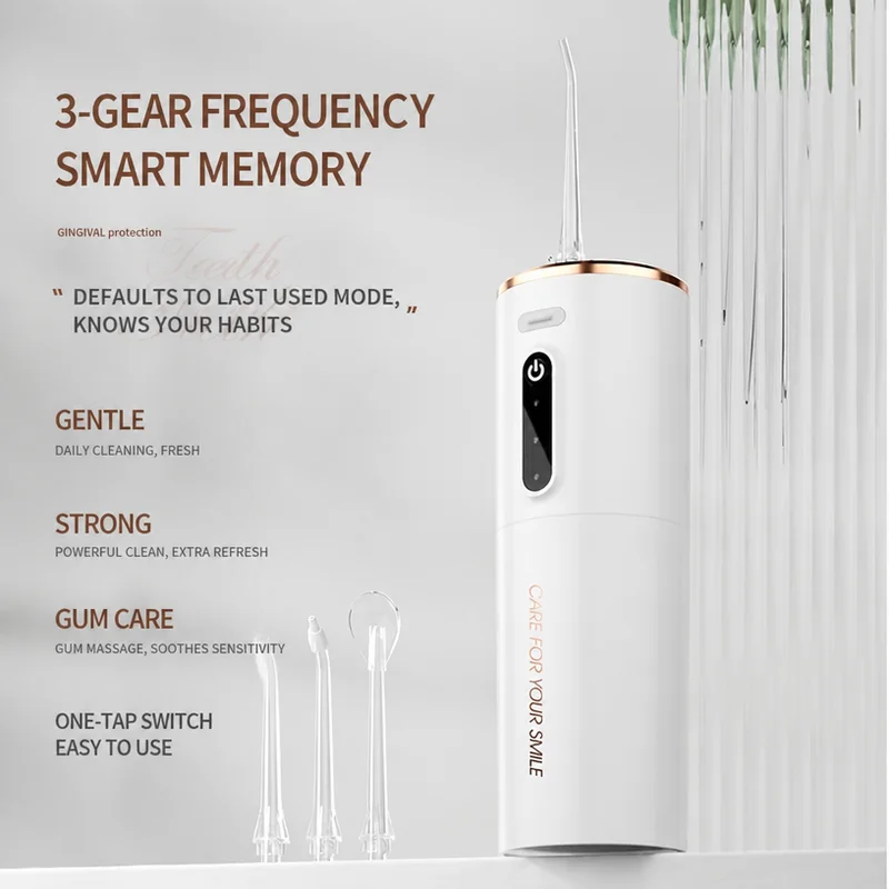 Portable Oral Irrigator Water Flosser 280ML Dental Jet Teeth Cleaner 3 Modes IPX7 Waterproof 70 Days 4 Nozzles Rechargeable