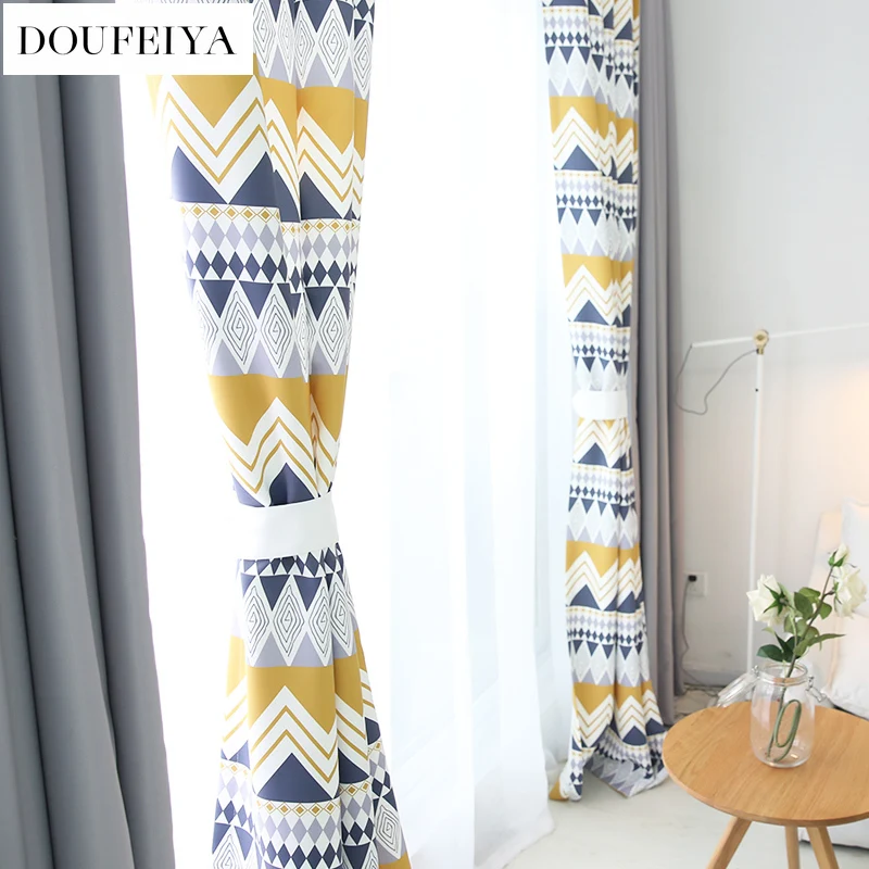 

Fashion Geometric Custom Curtain Contracted Contemporary Curtains for Living Room Bedroom Shading Nordic Day Type Style