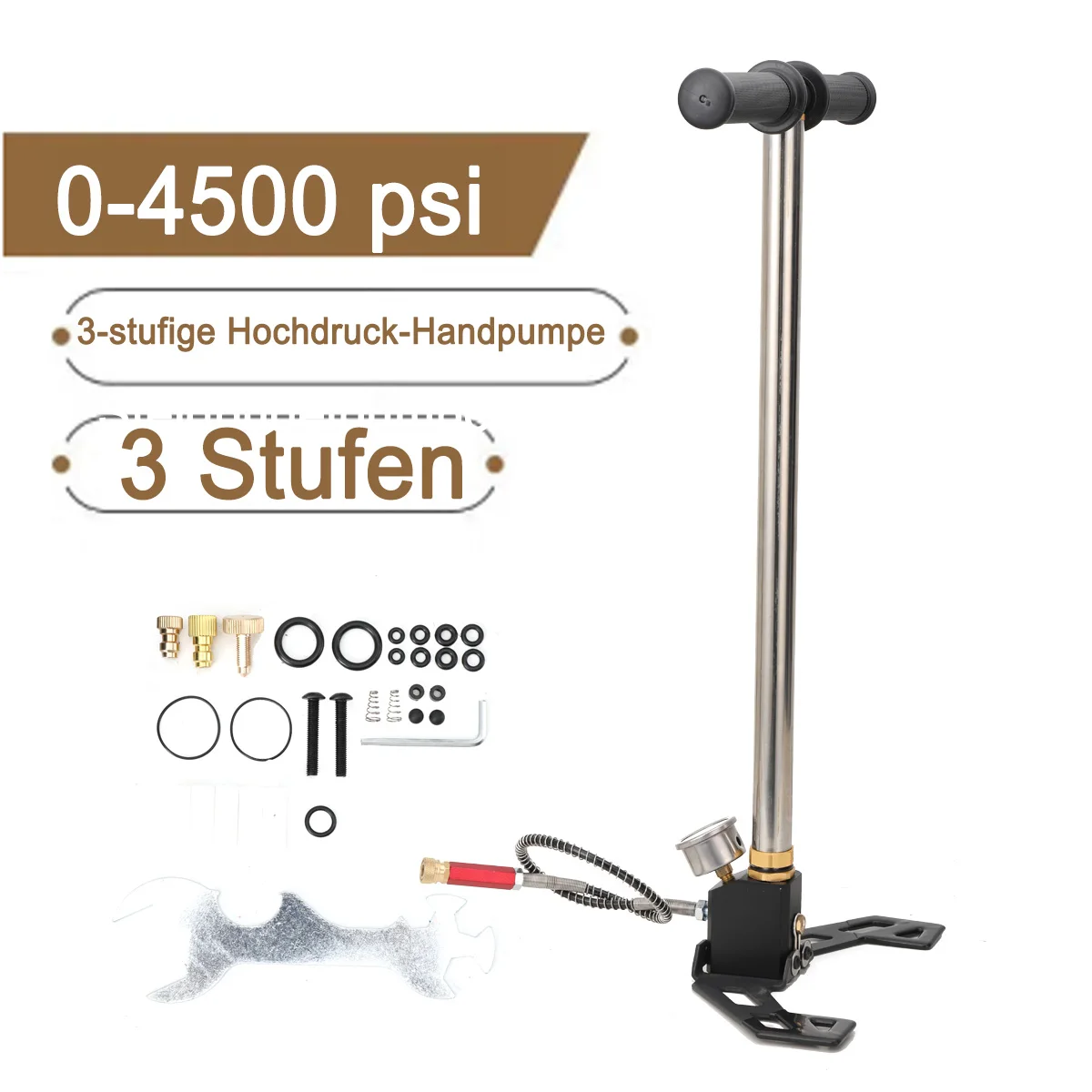 3-Stufen-PCP-Pumpe + Manometer 4500PSI Reifen Kajak Ball Aufblasbare Gewehrluftpumpe Füllständer Hochdruck-Handpumpe – Detail 7