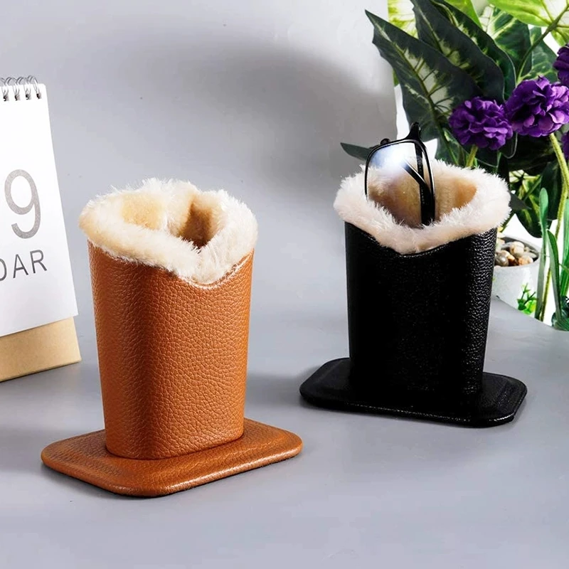 Desktop Multifunctional Organizer Personalized Creative Pen Holder Leather Material Lined With Fluff Durable And Drop Resistant