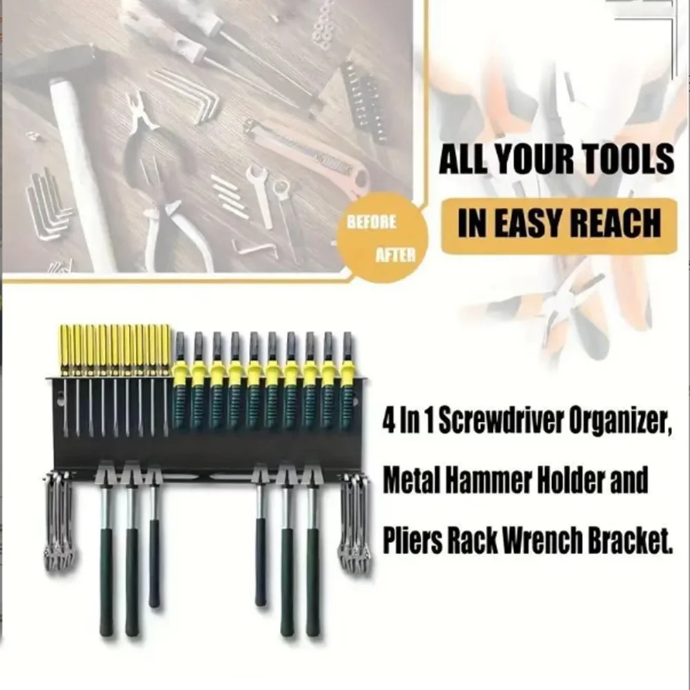 Space-Saving Storage 4in1 Tool Storage Rack Hassle-Free Setup Quick Access Sturdy Wall-mounted Storage Solution Garage Storage