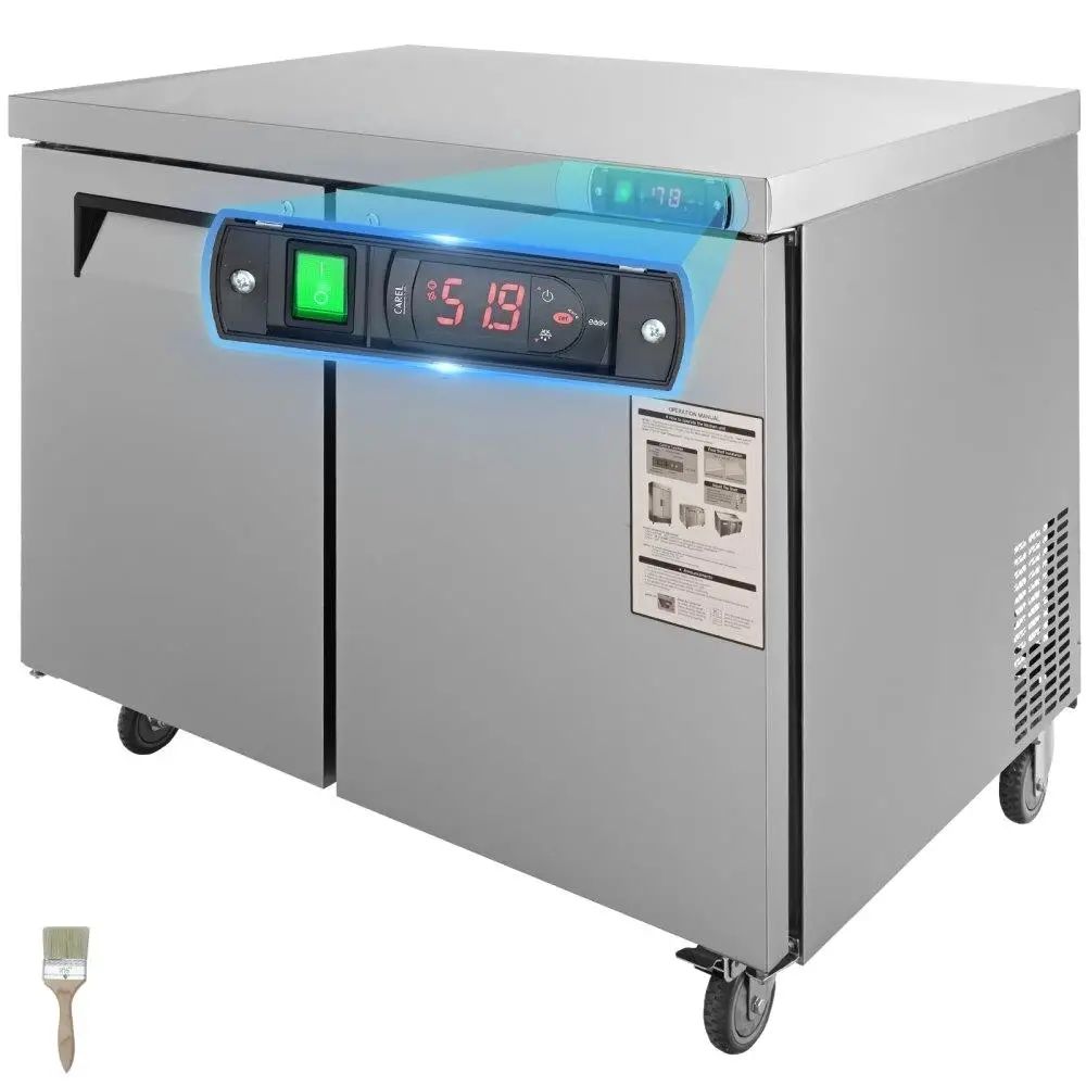 

48 Inch Stainless Steel Under Counter Refrigerator 12.85 Cu Ft Two Door Prep Station with Lock for restaurant Bar