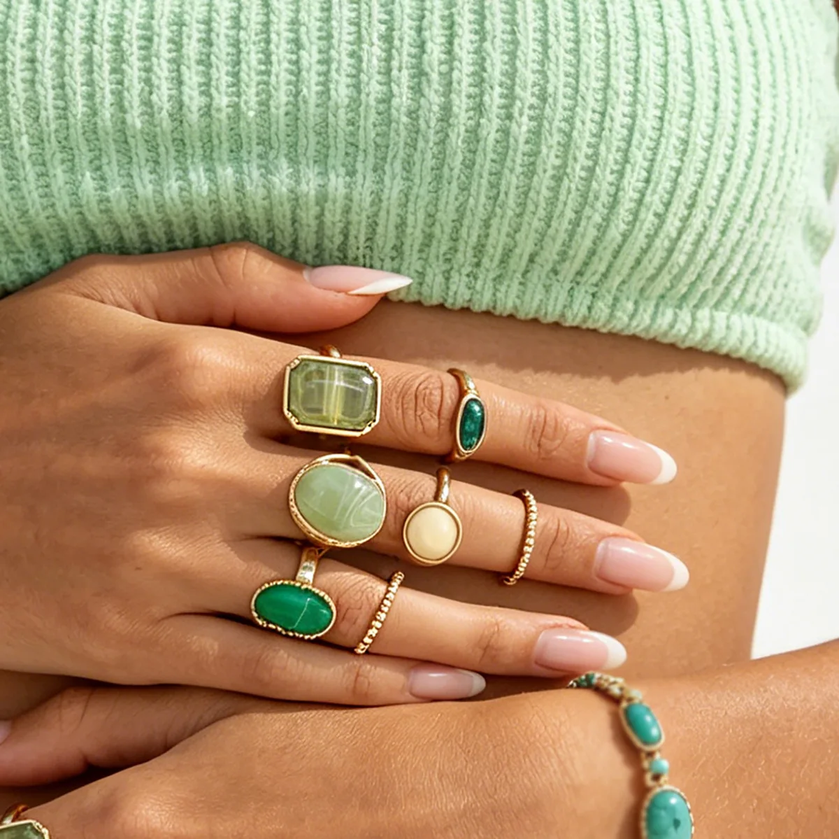Ring Green Resin Geometric Stackable Vintage for Women Daily Commute Office Wear Durable Elegant Trendy Fashion Jewelry