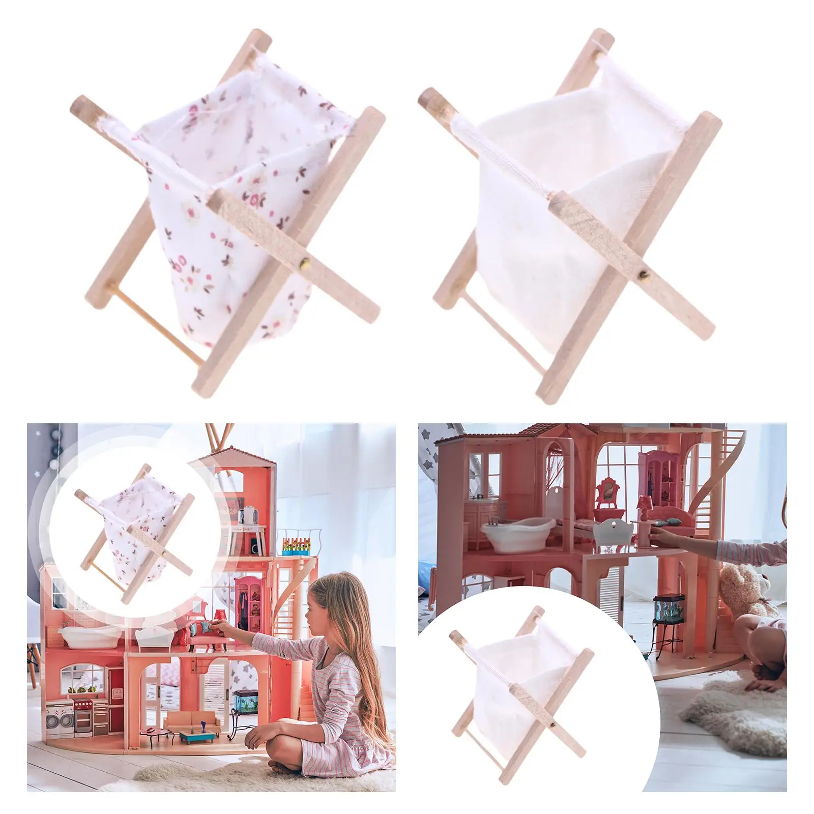 1:12 Dollhouse Laundry Basket Wooden Furniture for Dollhouse Balcony Garden