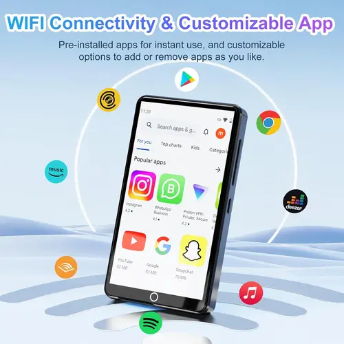 Imagen 2 del producto Reproductor de MP3 de 80 GB (16 GB + 64 GB) con Bluetooth y WiFi, reproductor de MP3 con cámara trasera, reproductor de Mp3 Android Mp4 con Spotify, audible,