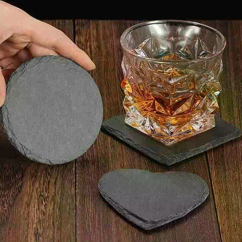 Table Coaster Japanese Style Reusable Slate Stone Drink Coaster Decorative Kitchen Tea Cup Mug Heat Resistant Rock Coaster