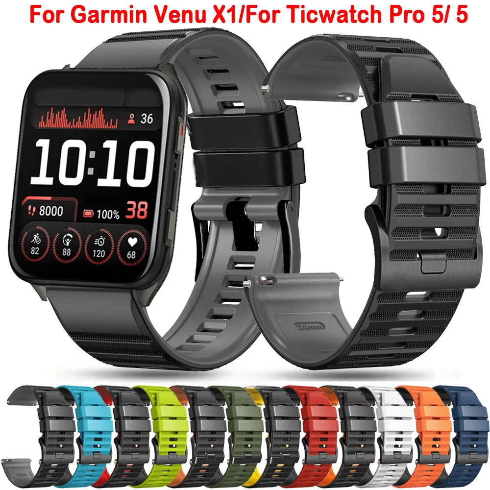 

Silicone Strap for Garmin Venu X1 24MM Wristband Bracelet For TicWatch Pro Atlas Pro 5 Enduro Watchband Breathable Accessories