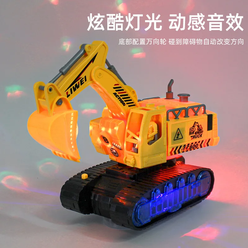 Electric Universal Driving Deformable Excavator Model Auto Transform Engineering Truck with LED Light Music Entertainment  Toy