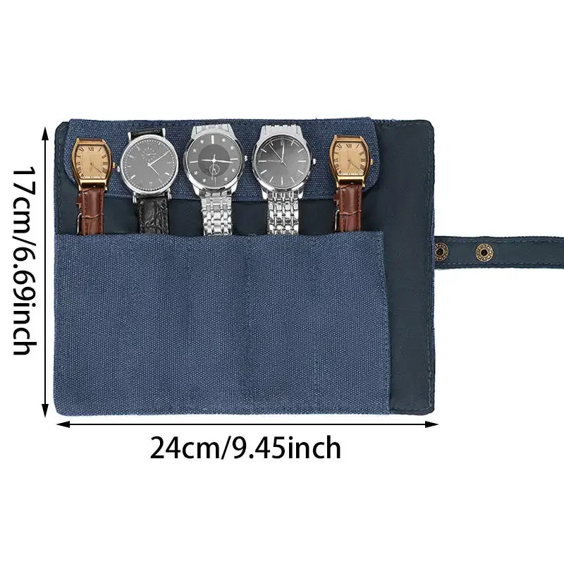 Portable Canvas Waterproof Watch Roll Bag 5 Slot Bracelets Packing Watch Strap Storage Bag Watch Roll Case Necklace Storage Bag